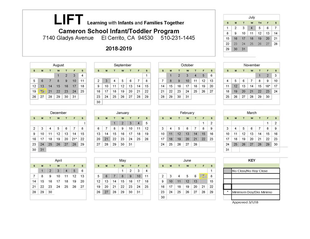 LIFT Calendar 2018-2019